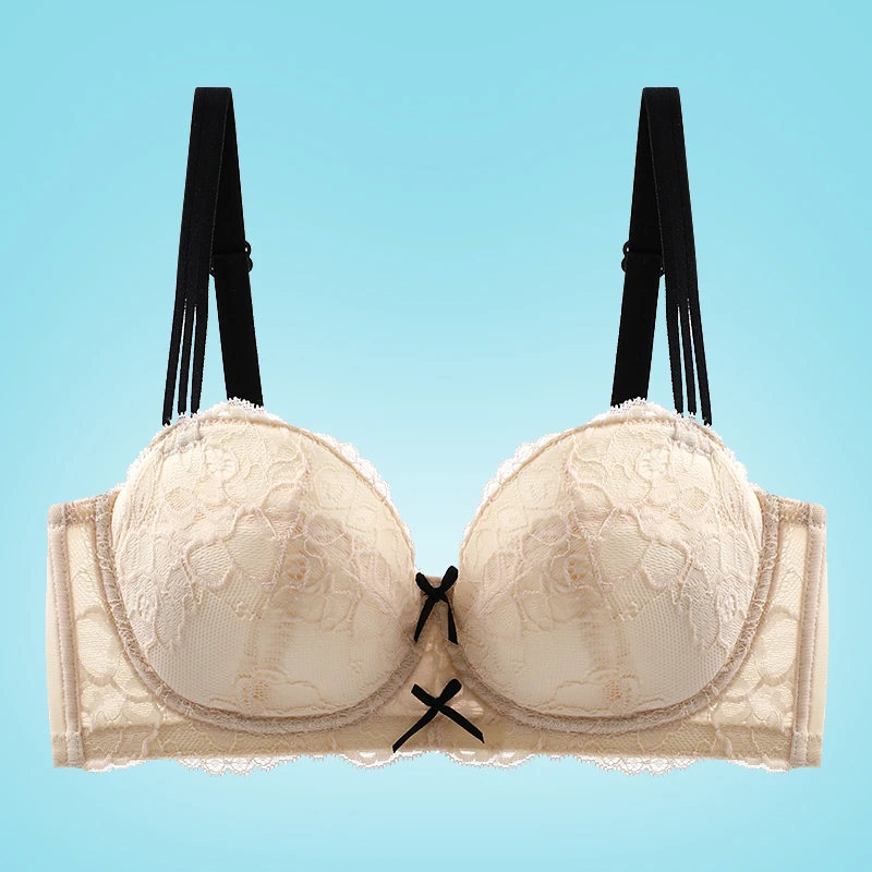 茵可可女士文胸性感蕾丝超薄款大胸显小透气大码无钢圈聚拢内衣Q