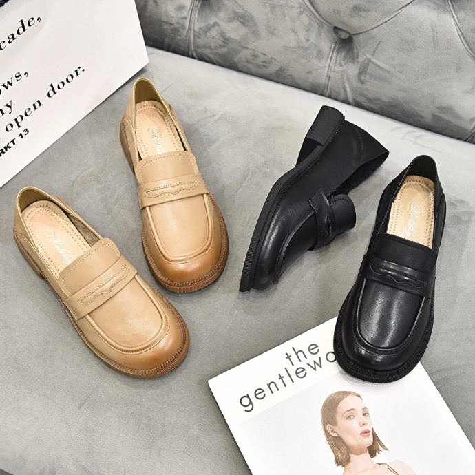 新款软底软面春秋真皮舒适百搭圆头乐福鞋春秋7-5602