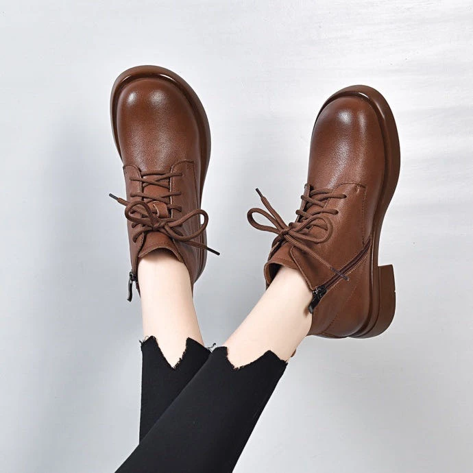 秋冬新款舒适百搭低跟英伦风马丁靴7-5705