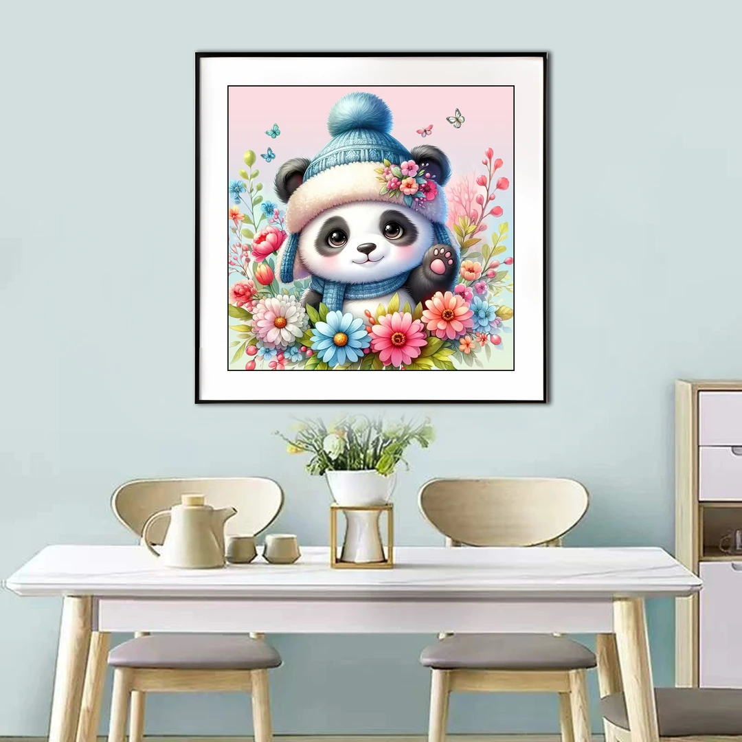 【新疆长绒棉绣布】6319花间熊猫 十字绣大格60*60cm卡通客厅画