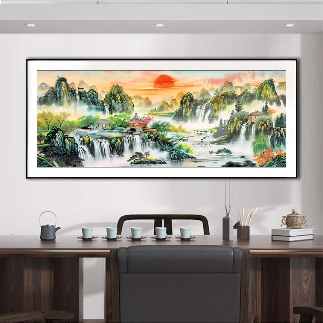 【新疆长绒棉绣布】6567旭日东升十字绣大格150*60cm中国风客厅画