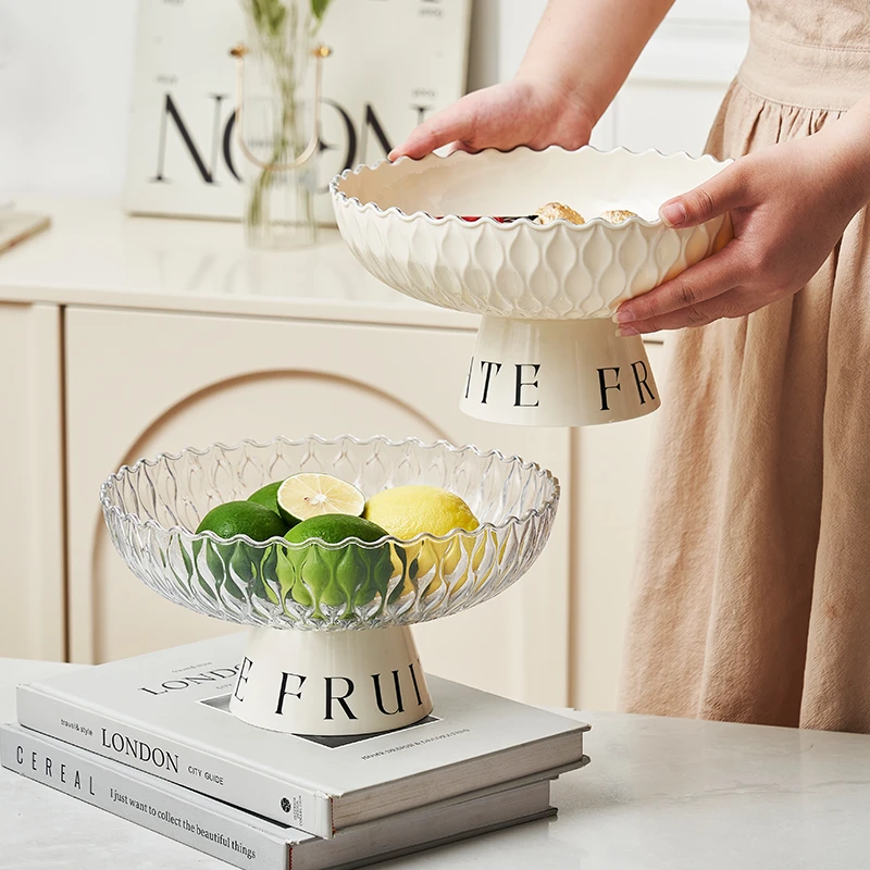 2024新款水果盘客厅家用高颜值干果盘奶油风茶几可沥水高档果盘
