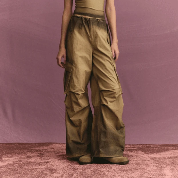 FORDARE/福蝶卡其色降落伞裤夏季时尚长裤休闲百搭阔腿工装裤2225