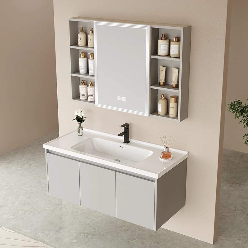 美妆镜柜防水浴室柜蜂窝铝卫生间高温陶瓷一体盆台面卫浴柜洗手盆