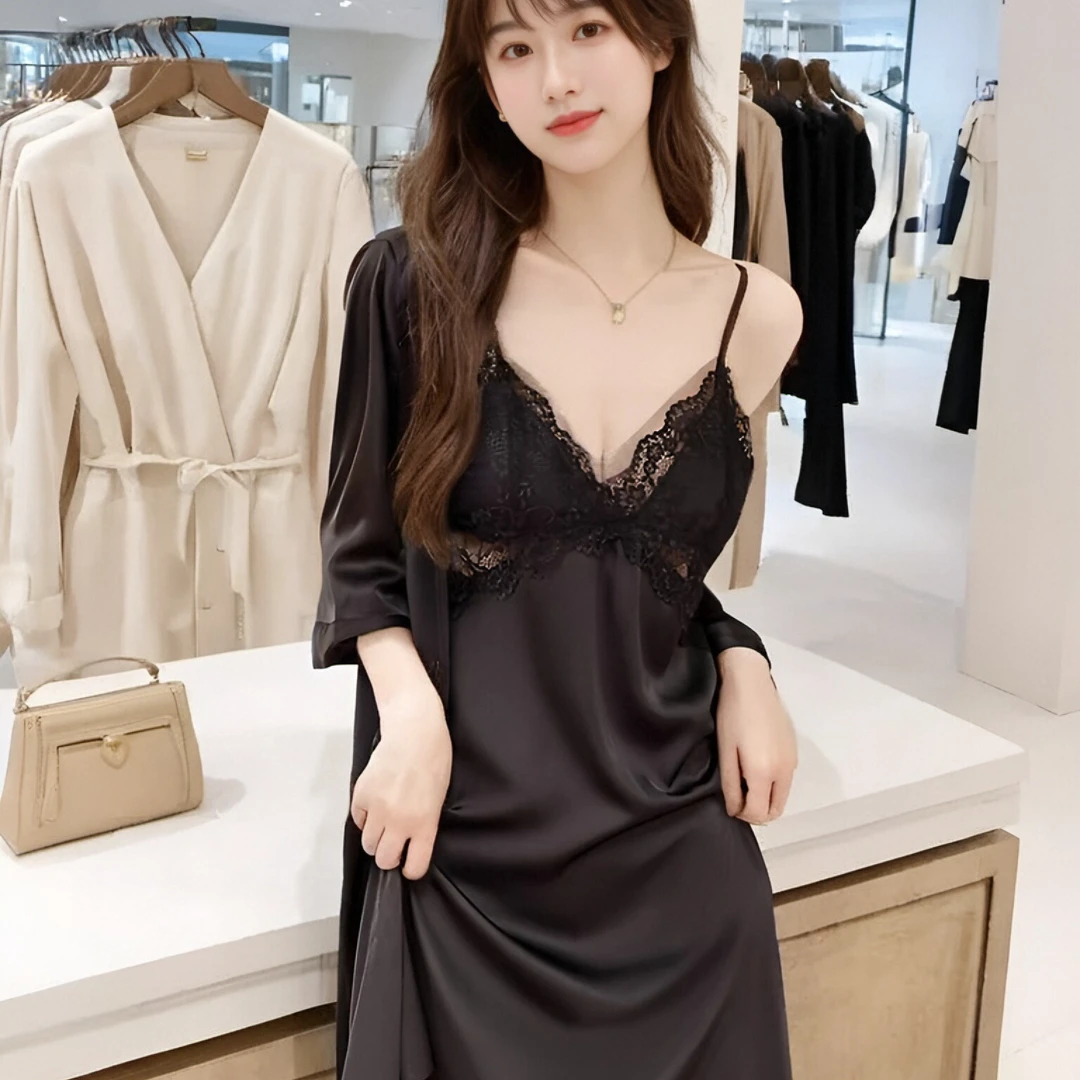 性感吊带睡裙女夏季冰丝带胸垫纯欲风薄款网红蕾丝睡衣2025新款春