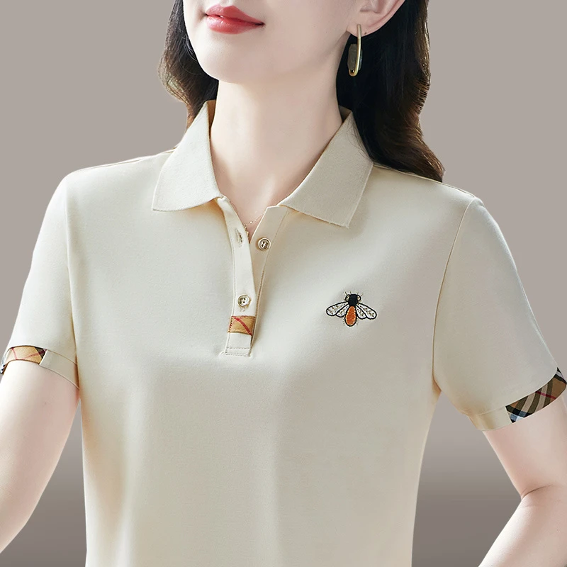冰丝短袖t恤女夏2025新款休闲运动polo衫气质妈妈夏装翻领上衣T