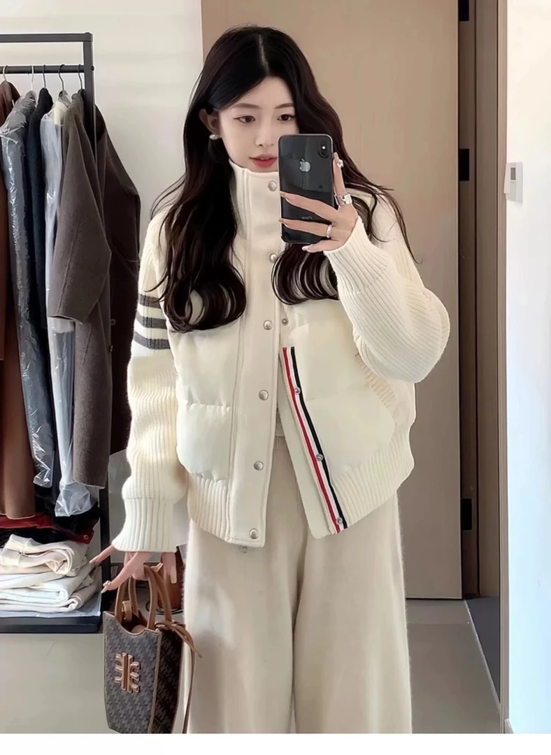 新款棉服短款2024小个子秋冬加厚设计保暖外套针织拼接棉衣