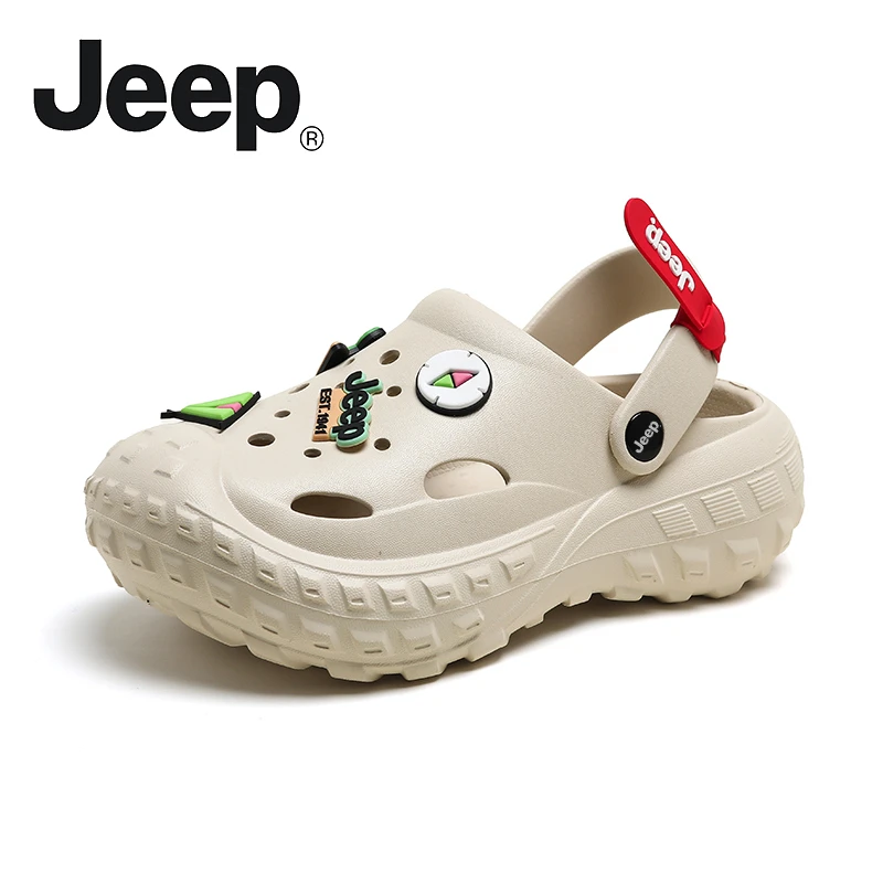 JEEP/吉普洞洞鞋女士户外防滑软底凉鞋女款拖鞋运动外穿沙滩鞋男