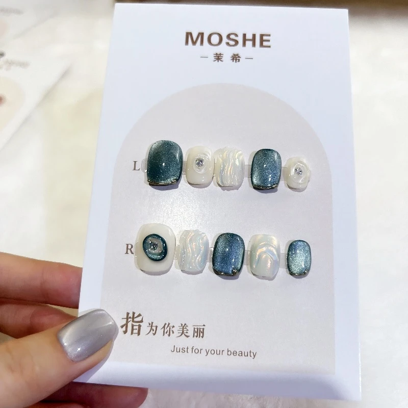114~蓝调~纯手工穿戴甲百搭款可拆卸指甲十片装 随单赠送五件套