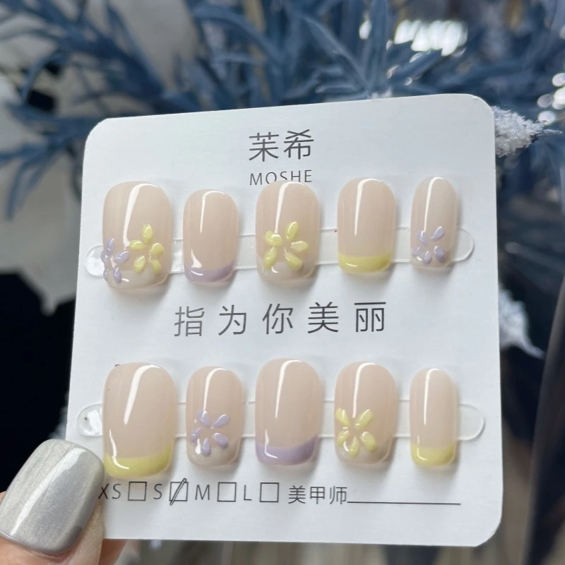 113~法式小花~纯手工穿戴甲百搭款可拆卸指甲 随单赠送五件套
