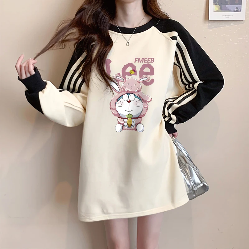 卡通拼接撞色加绒卫衣女秋冬2024爆款设计感小众减龄显瘦大码上衣