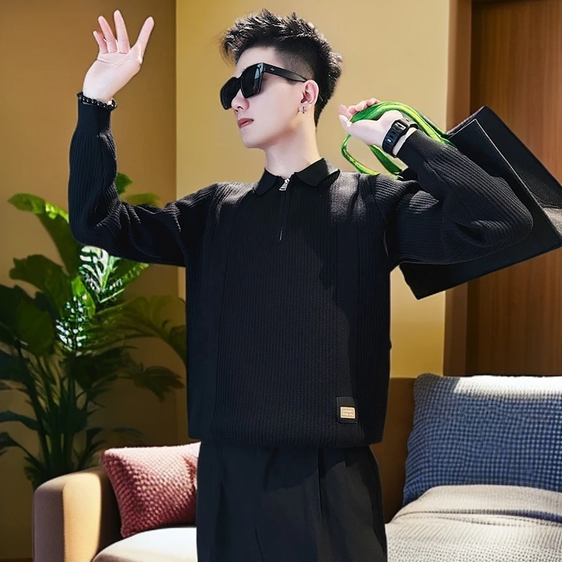 半拉链翻领毛衣男款冬季爆款2024新款男士秋冬装潮牌打底针织线衫