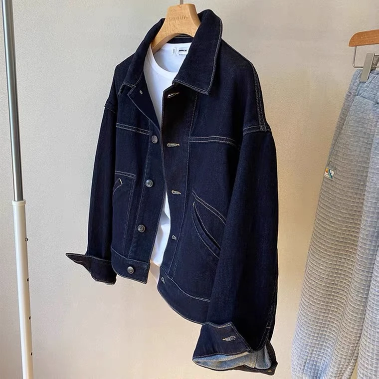 深蓝色牛仔外套女短款2024早秋新款宽松显瘦学生夹克休闲长袖上衣