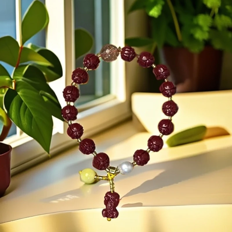 含辰砂工艺品含辰砂/朱砂女士莲花手链