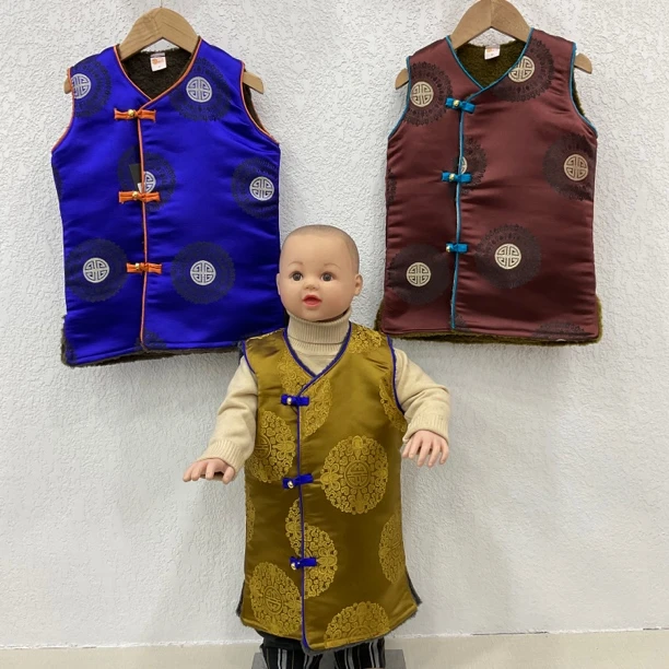民族童装儿童男女通用冬季加厚款马甲加绒民族风复古保暖秋冬冬款