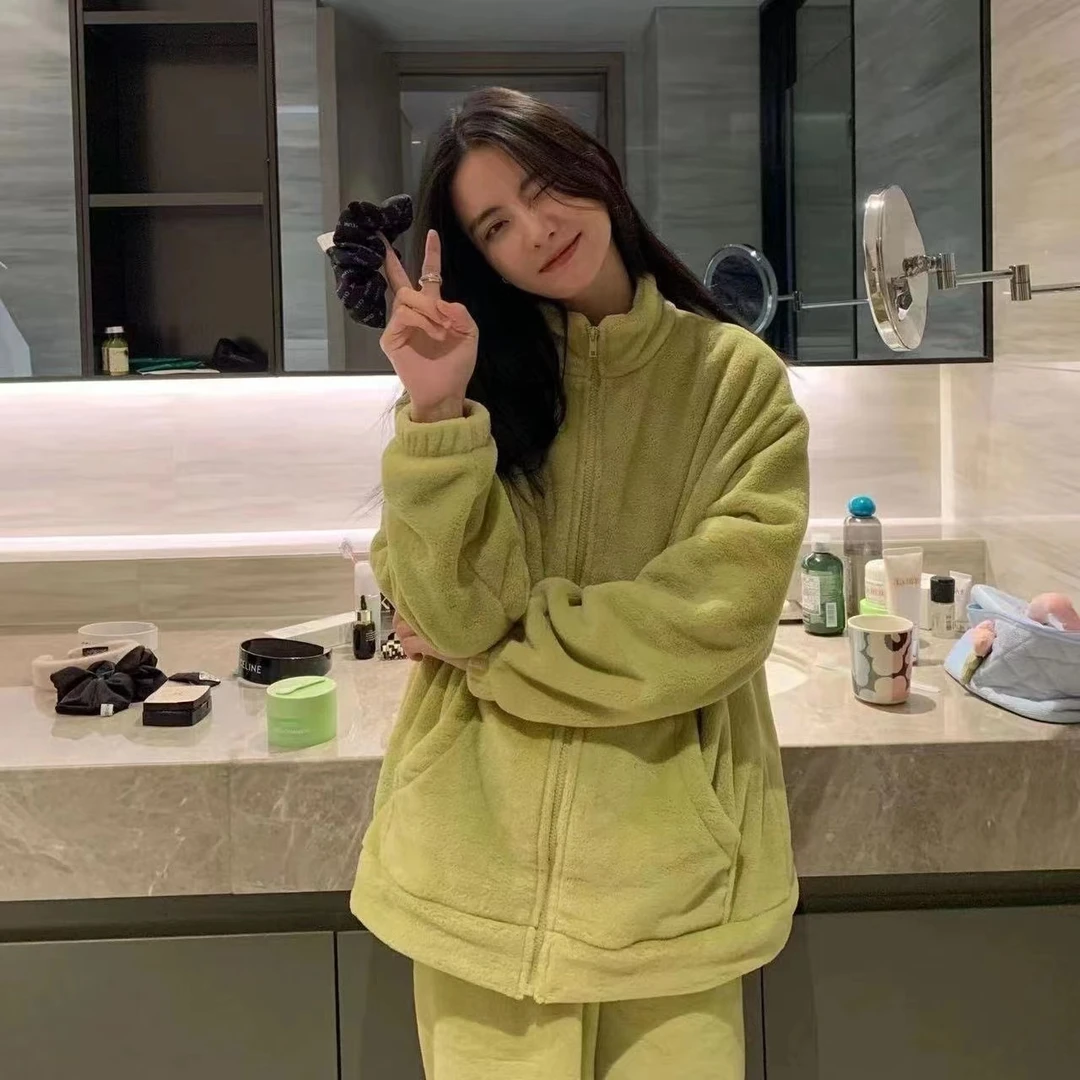 【阳光】冬季拉链睡衣女士时尚气质长袖宽松加厚家居服套装0022