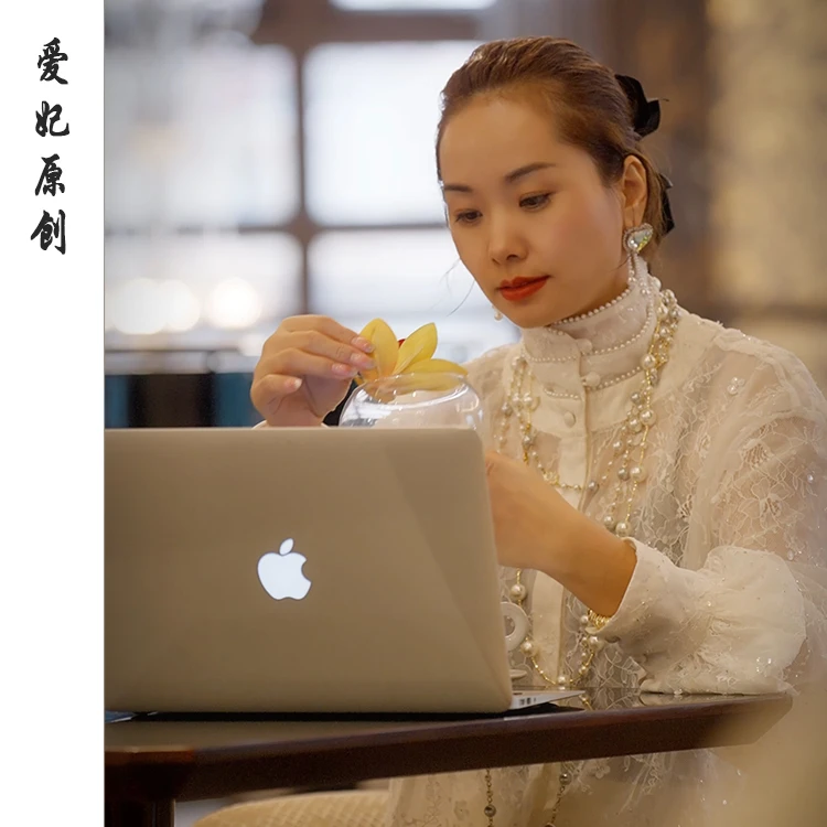 爱妃原创【既白】衬衫蕾丝新仙气中式立领气质风闪片白色古风86272