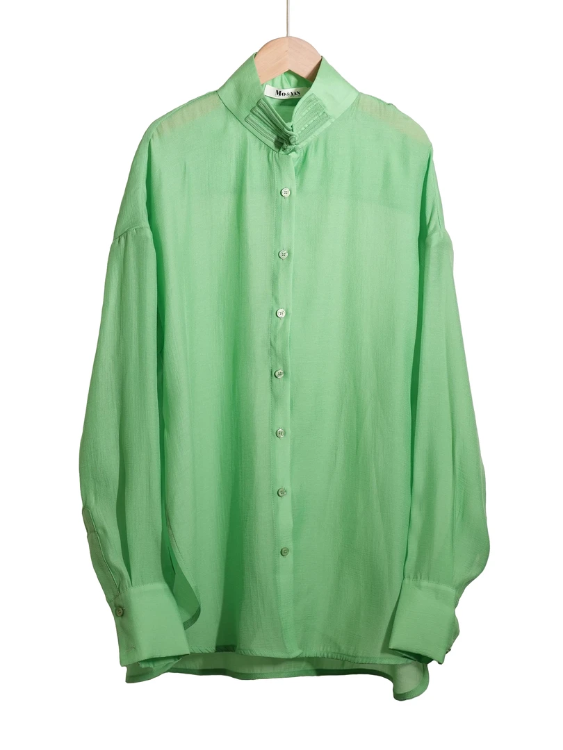 爱妃原创【春日来信】绿衬衫女纯色高级感2024新中式女衬衣86247