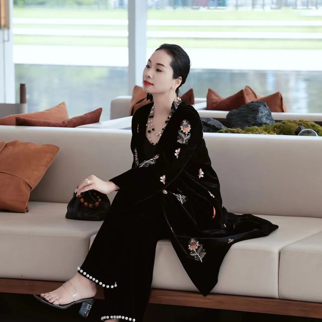 爱妃原创【花神令】新中式原创时尚高级感丝绒大衣