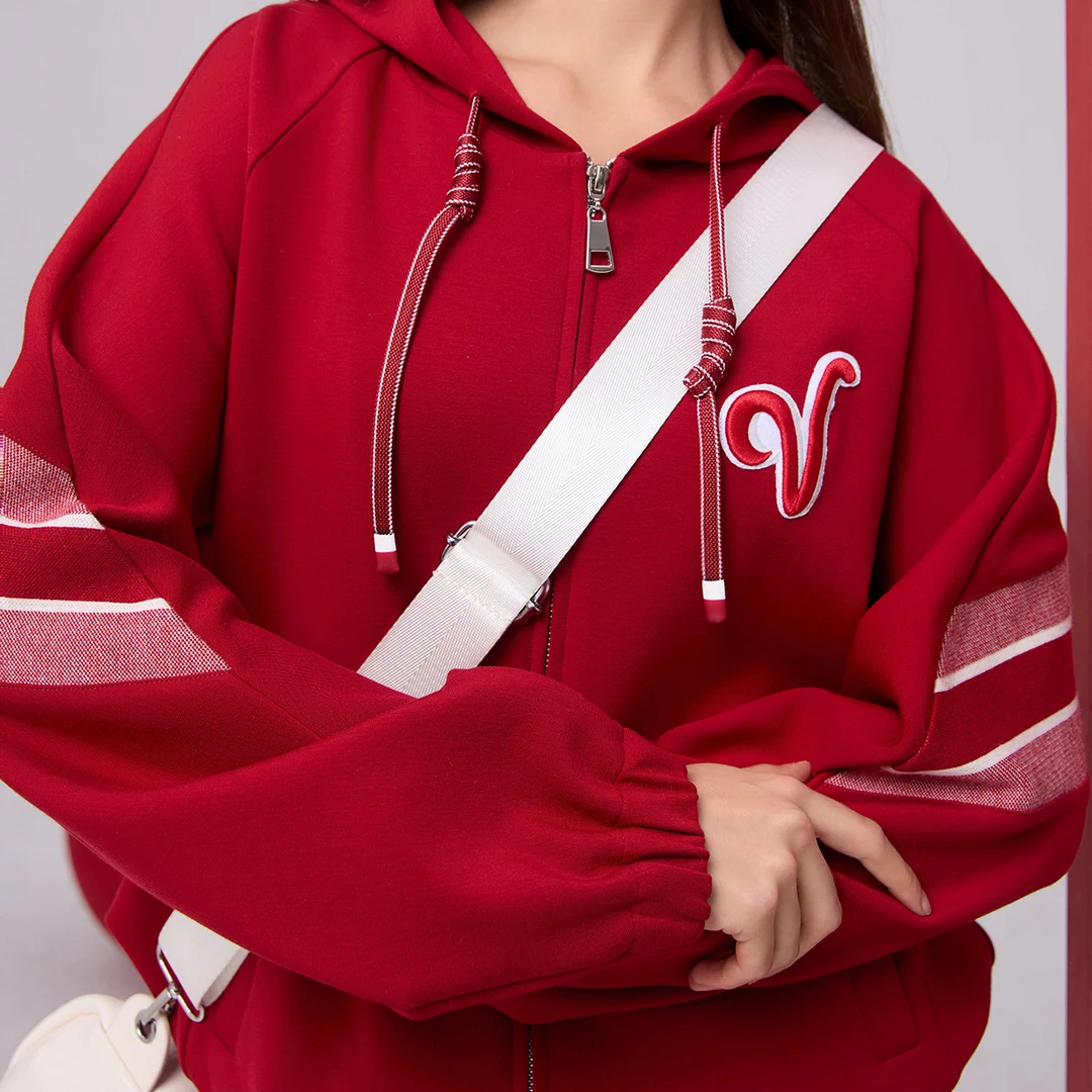 唯厚品牌专柜090016红色运动装卫衣 单上衣开衫款秋季新款休闲版