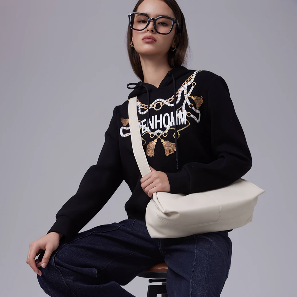 唯厚Venhomm品牌180008单上衣 黑色运动休闲连帽卫衣套头帽衫 女