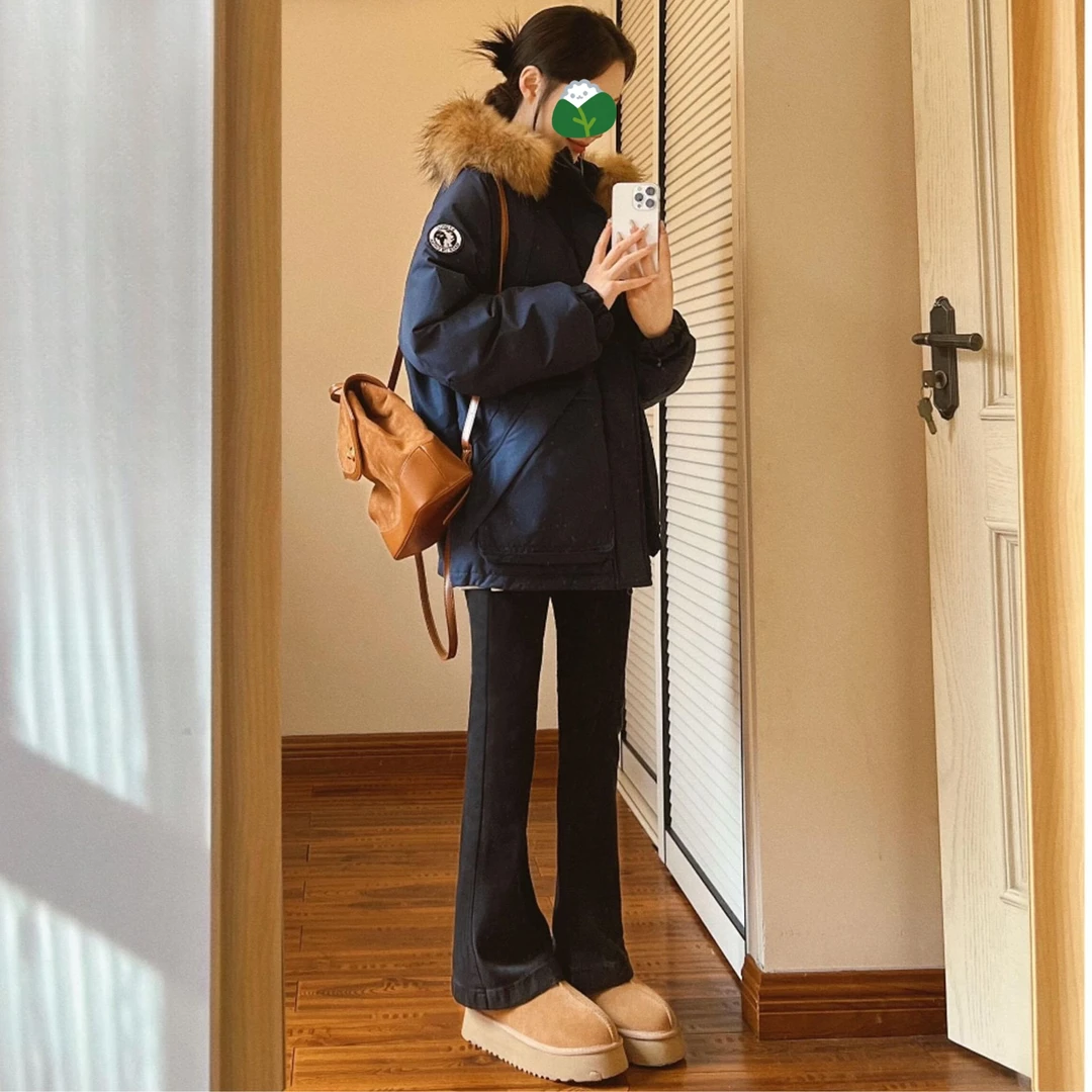 毛领羽绒服女短款宽松韩版小个子男女情侣工装外套2024冬新款