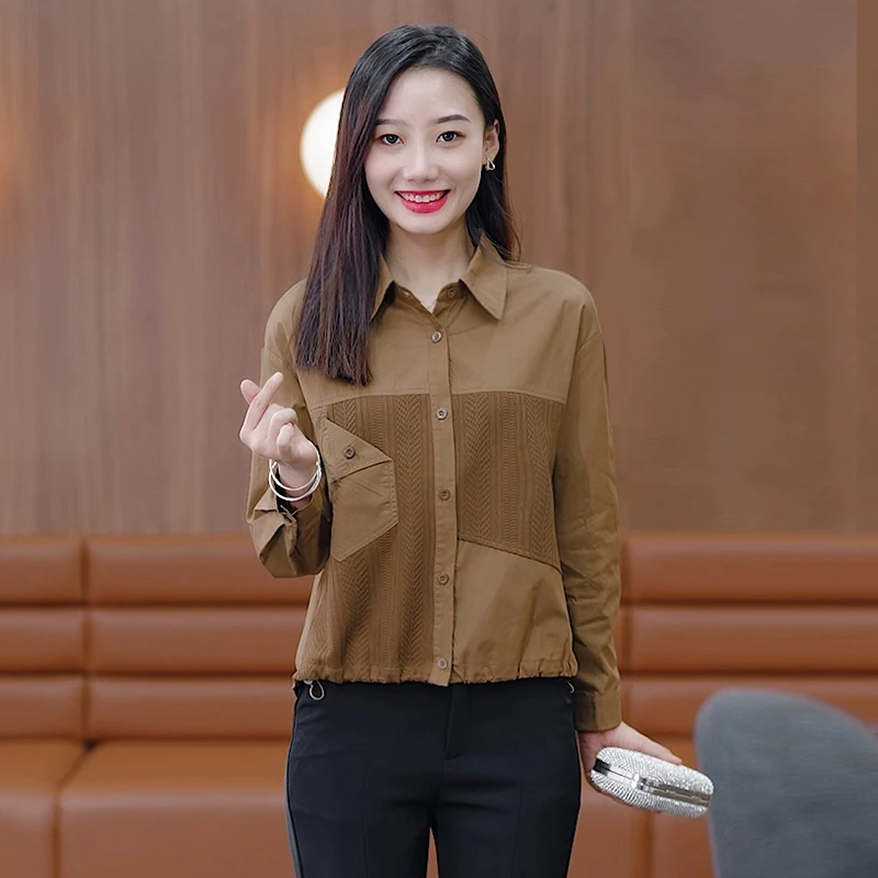 【米微爱】长袖衬衫女2024年春季新款宽松显瘦气质大码衬衣洋气上衣