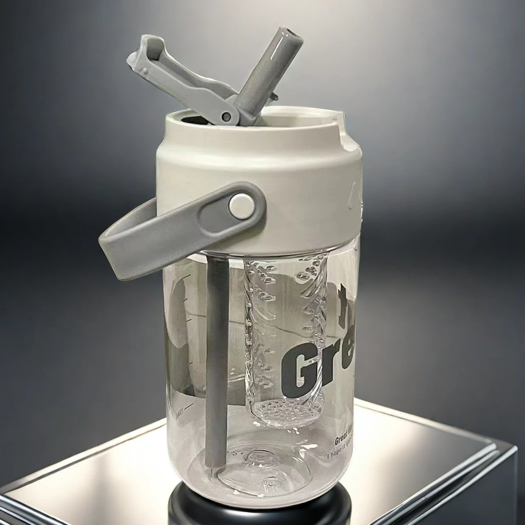 水杯女生高颜值新款2024吸管杯便携式带茶隔学生网红咖啡塑料杯子