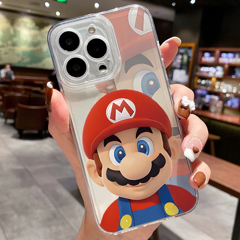 T卡通马里奥苹果14/15promax手机壳11Pro透明xr/xsmax全包12软壳