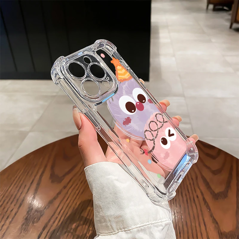 四角气囊彩色煤球适用苹果15promax手机壳iphone16高级感14保护套