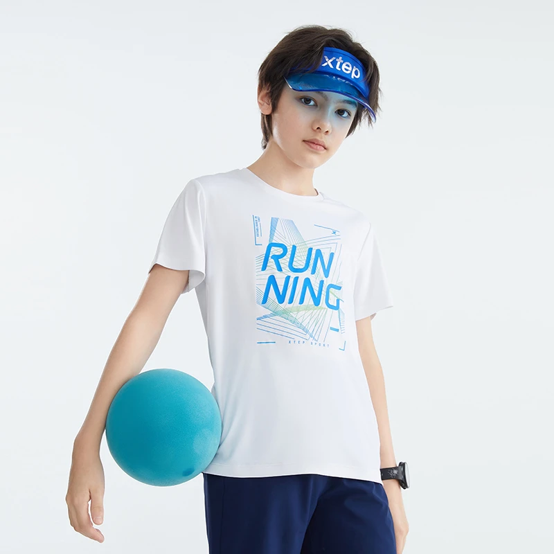 1特步儿童中大童夏季肤感印花吸湿速干梭织运动短袖677226019229