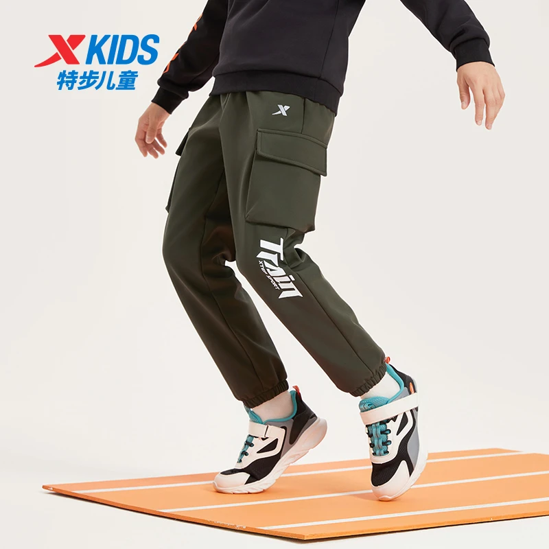 【加绒款】特步儿童新款中大童秋冬季户外宽松透气梭织裤子工装