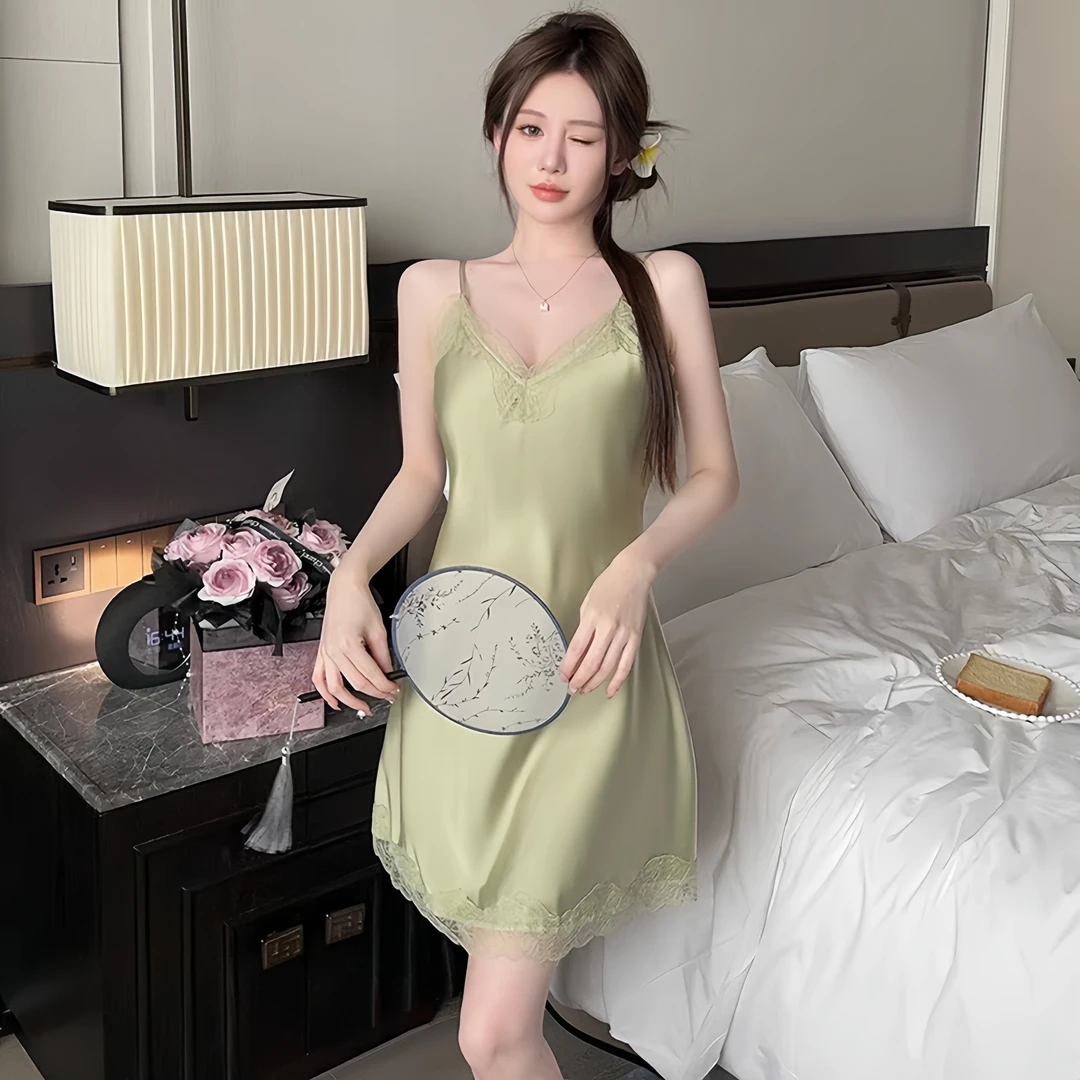 【绿野】春夏薄款大码宫廷风性感夏天露背宽松网红纯欲时尚睡衣睡裙