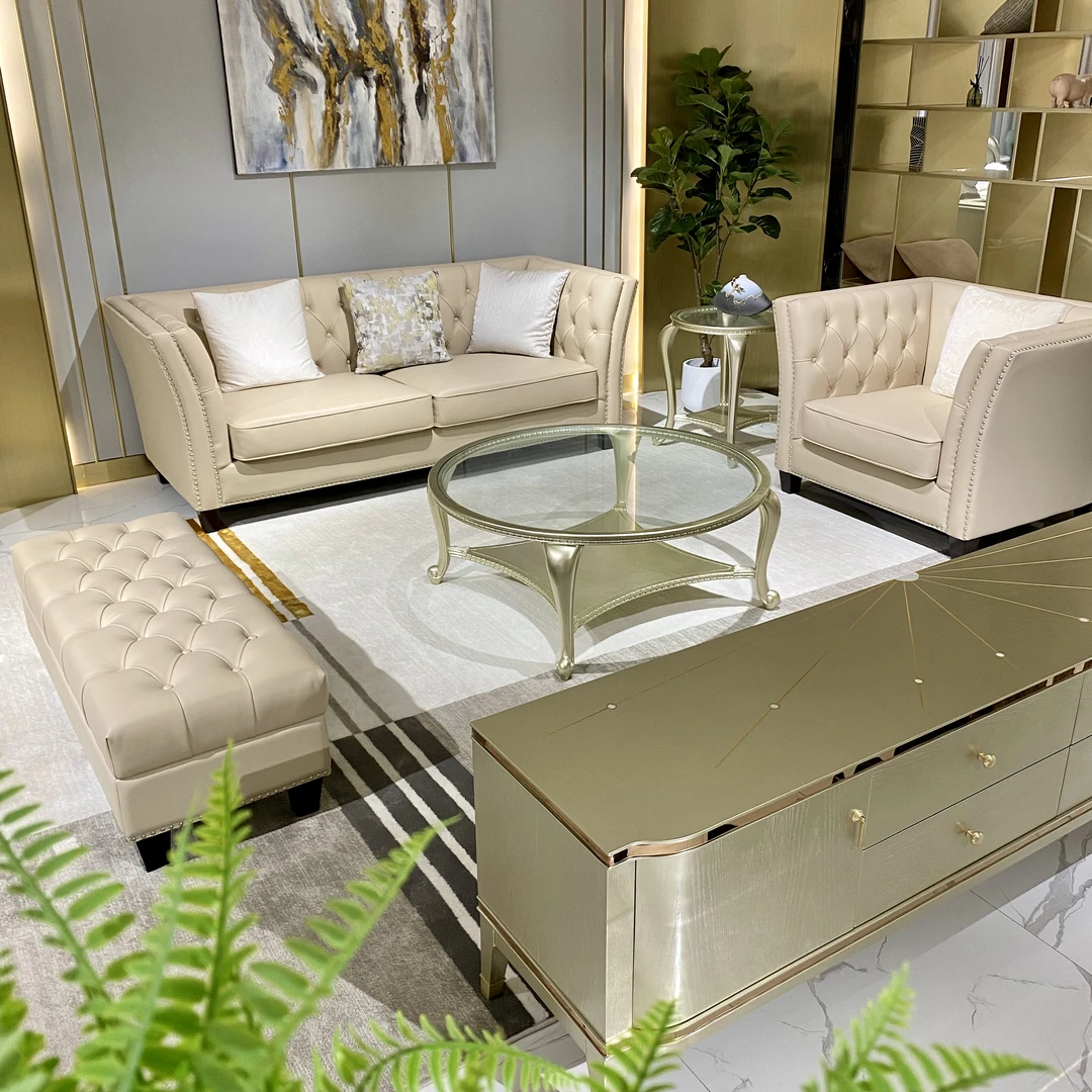 美式轻奢实木沙发/家用客厅沙发软包沙发皮艺沙发谢尔顿沙发