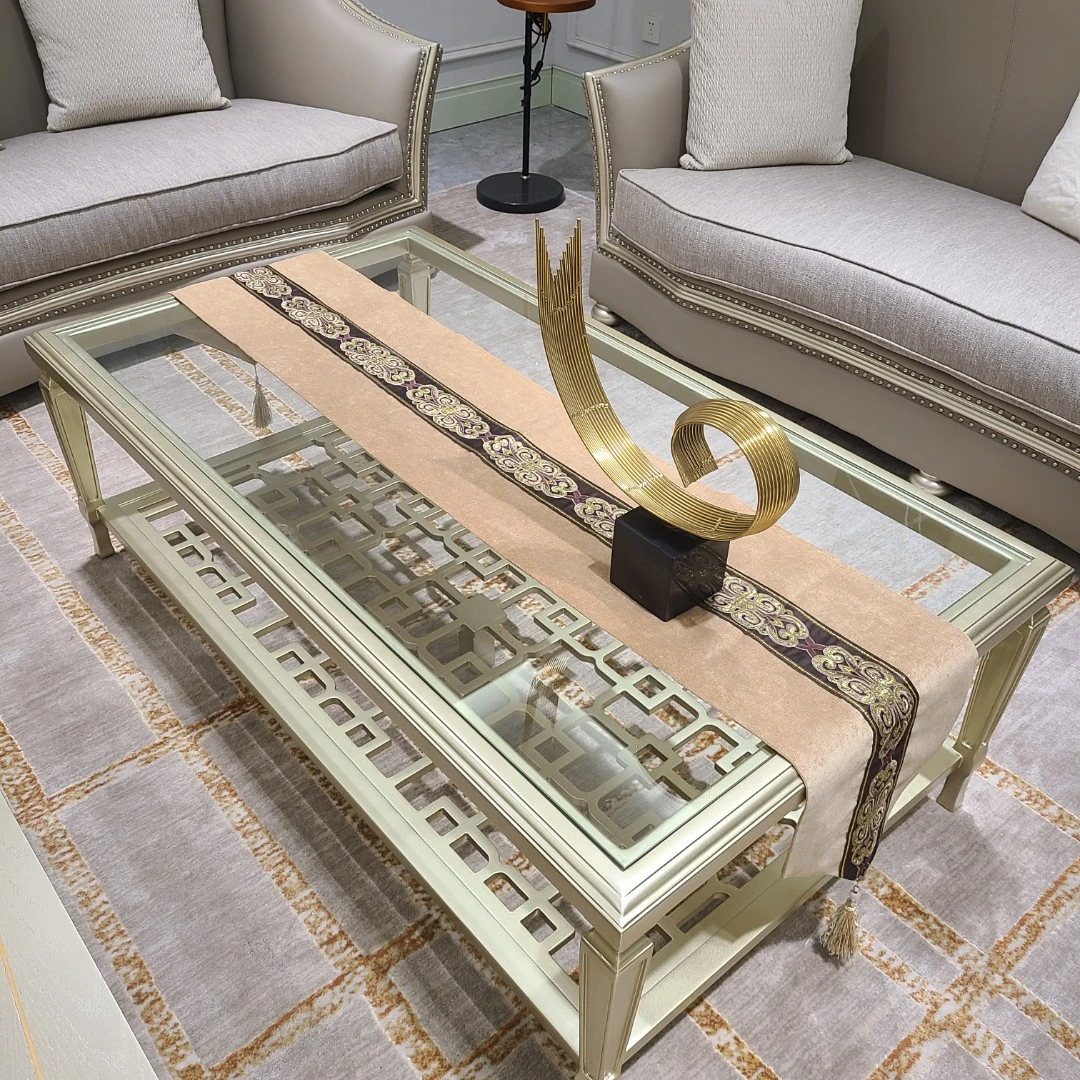 FN10美式轻奢实木长茶几/家用客厅玻璃茶几（尺寸1450*820*480）