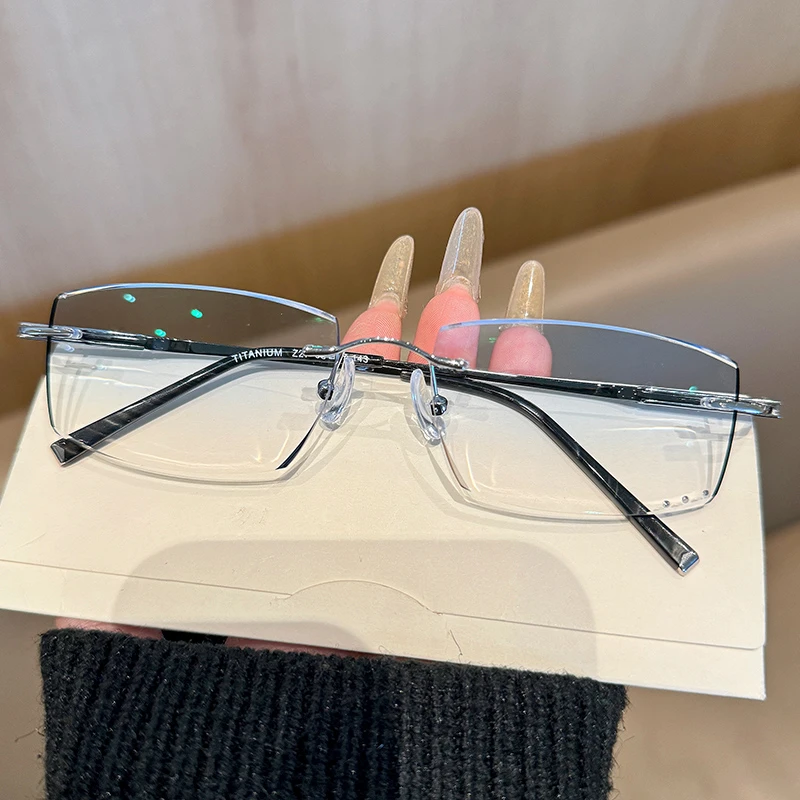 时尚超轻纯钛无框切边男款男百搭变色防辐射可配眼镜气质多边形潮