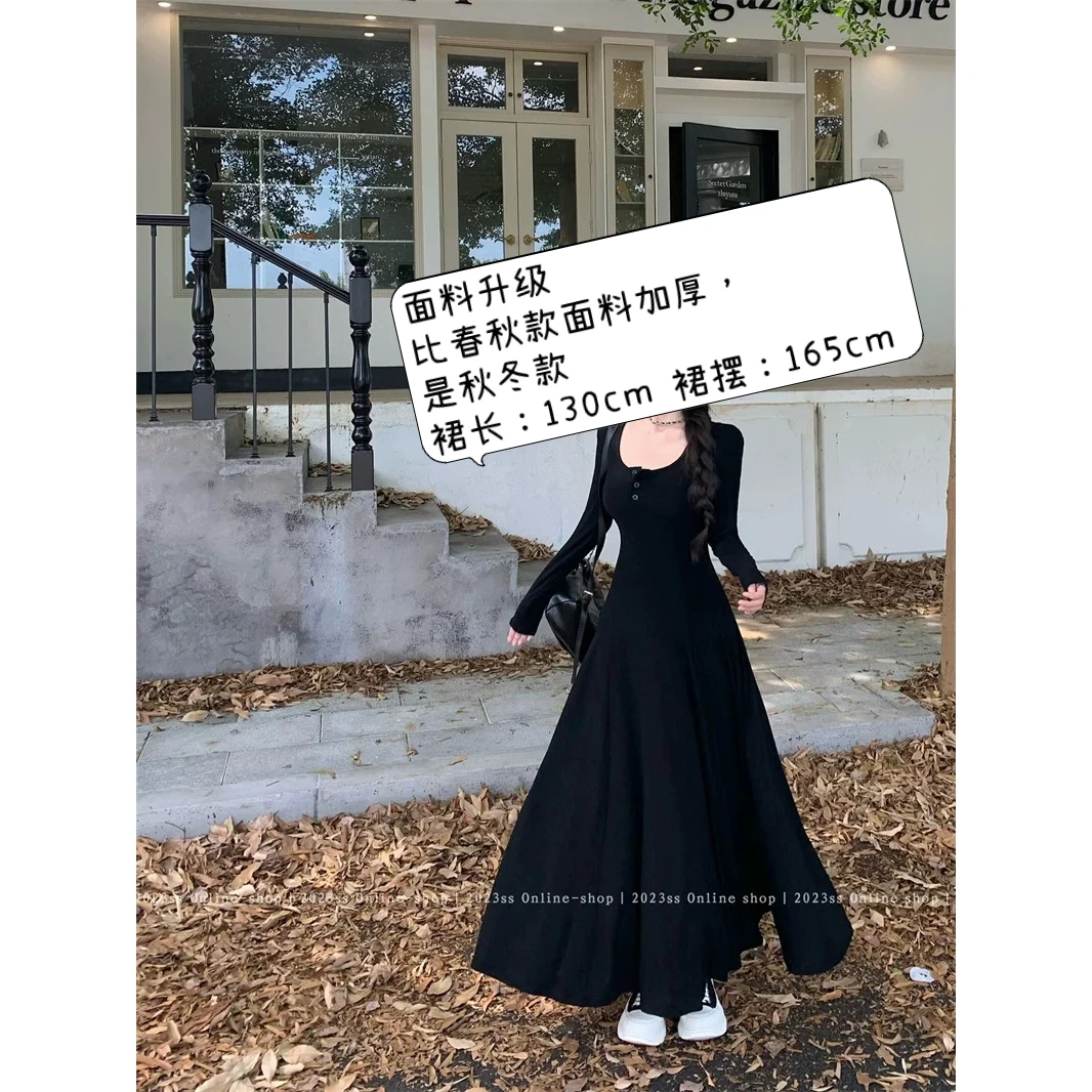 依二一大码《步步生莲》纯欲后妈风低U领垂坠显瘦加大摆a字裙1185