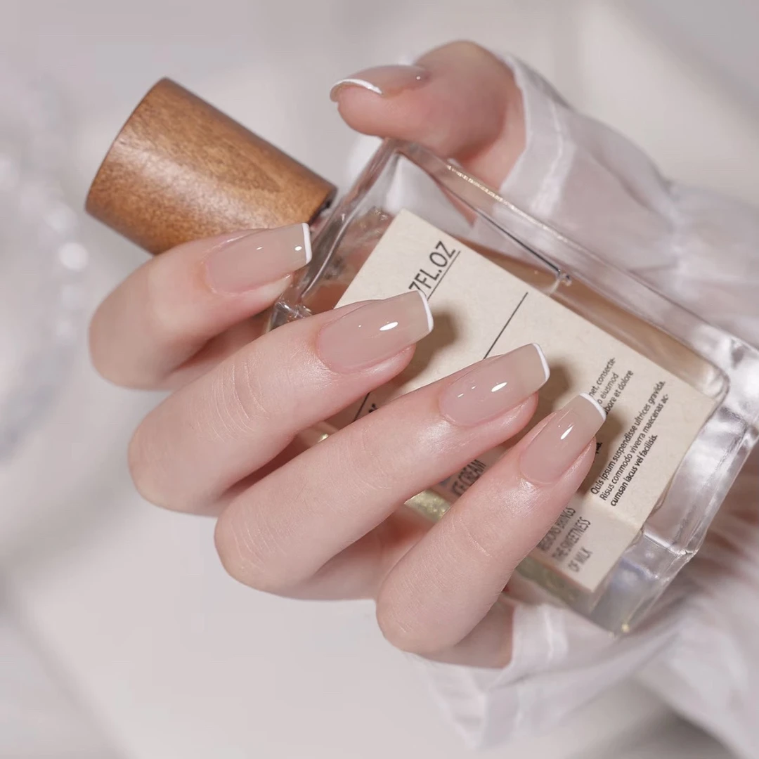 【月光】纯手工穿戴甲流行冰透温柔梯形简约法式渐变夏季清新裸色