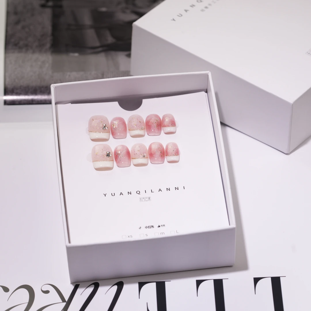 【白茶玫瑰】纯手工穿戴甲高质量手绘多巴胺夏日小清新流行粉嫩纯欲