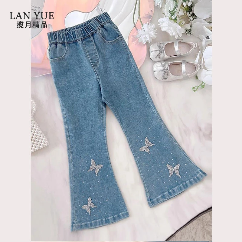 女童时尚牛仔裤2025新款洋气韩版休闲童装儿童蝴蝶夏季大童喇叭裤