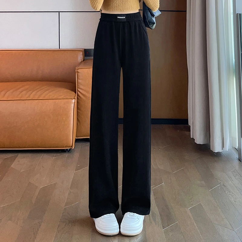 865雪尼尔加绒裤子女秋冬季阔腿显高休闲保暖垂感直筒毛绒女裤