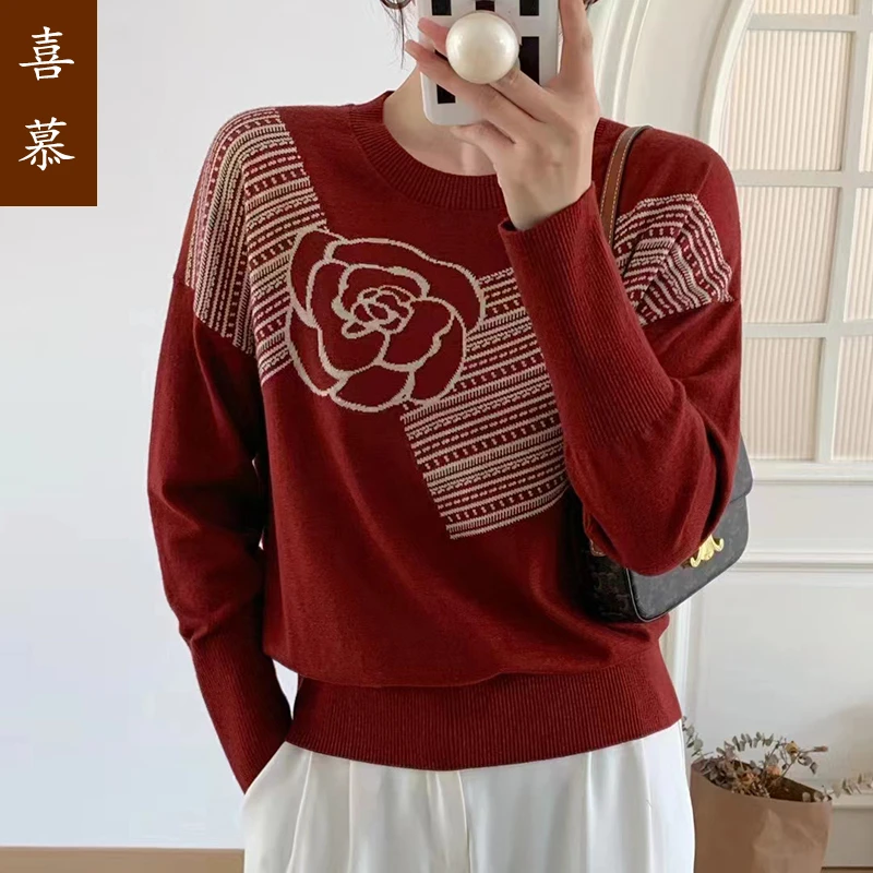 中年妈妈秋装毛衣2024新款毛衫中老年套头衫洋气打底毛衣