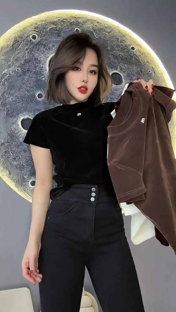 纯色短袖t恤打底衫女2024秋冬小个子纯欲修身显瘦高级感上衣春