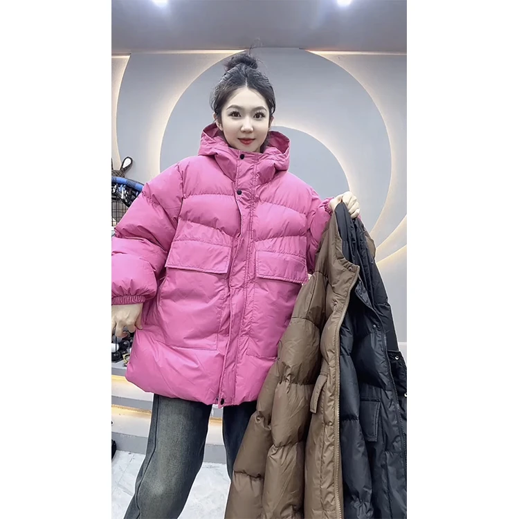 欧洲站2025年秋冬季新款时尚百搭连帽大口袋宽松棉服外套女