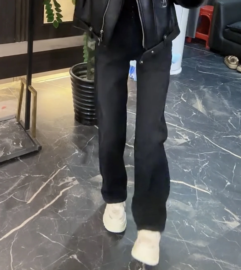 春秋新款时尚百搭黑色牛仔裤女韩版显瘦窄版直筒裤拖地长裤