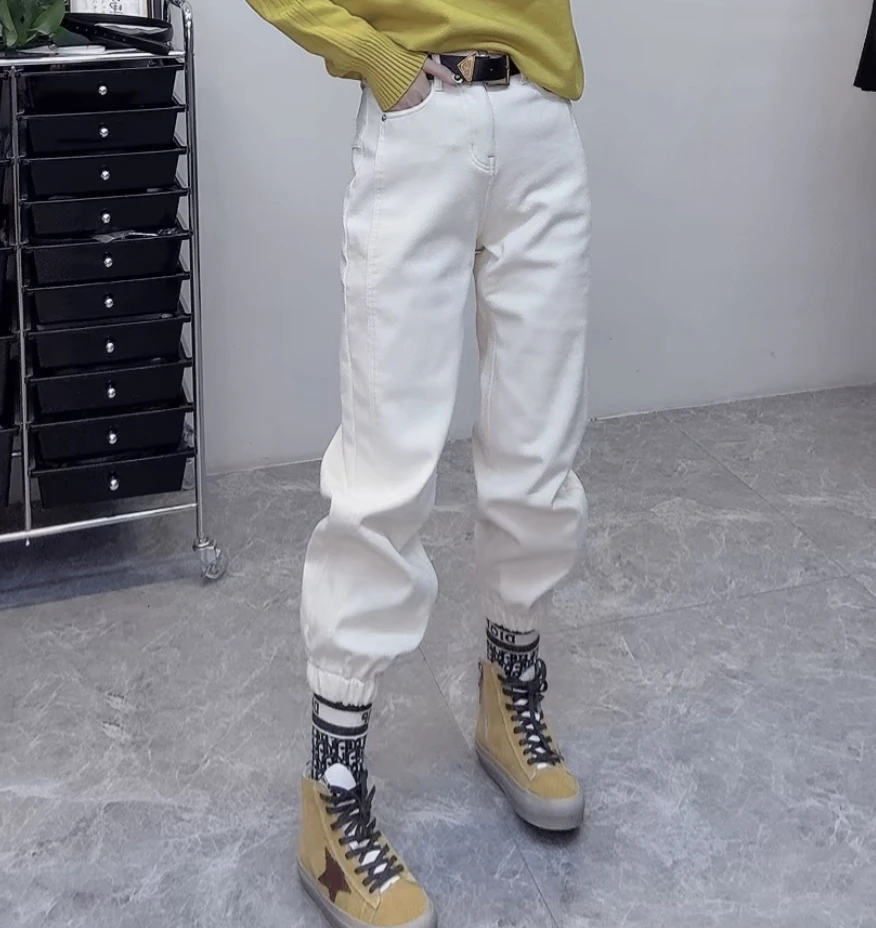 萱贝纯2025新款百搭时尚休闲牛仔裤女潮流宽松遮肉显瘦八分束脚裤