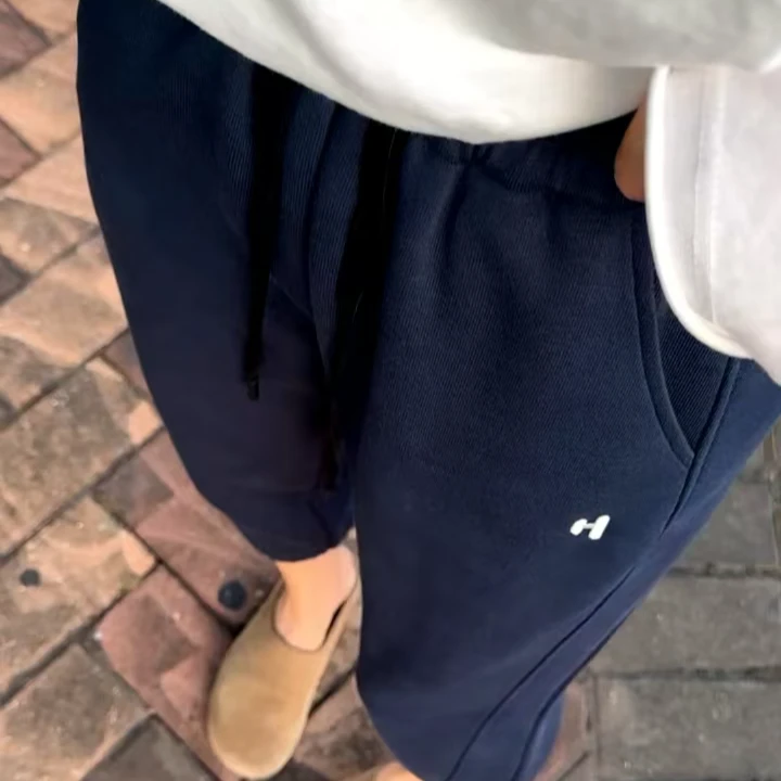 萱贝纯早秋新款时尚百搭休闲裤高腰气质抽绳卫裤弹力八分束脚裤