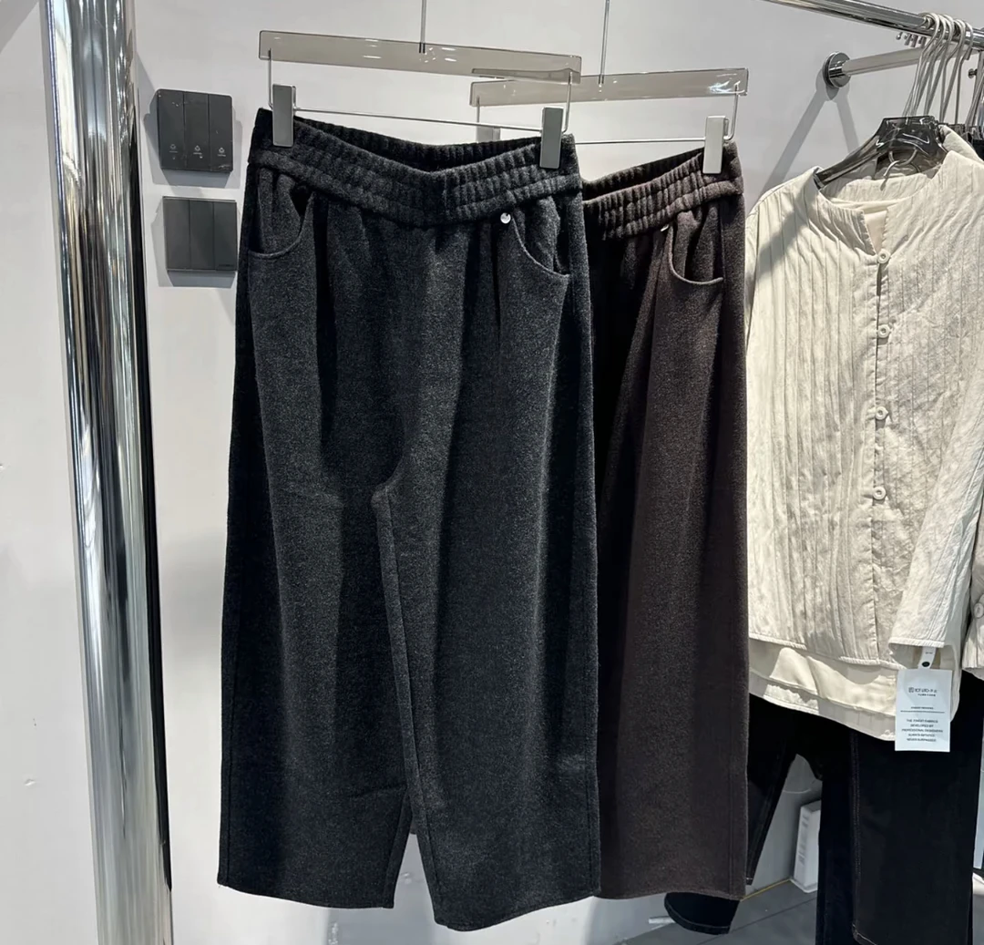 萱贝纯春秋新款时尚百搭高腰休闲裤宽松直筒阔腿九分裤洋气奶奶裤