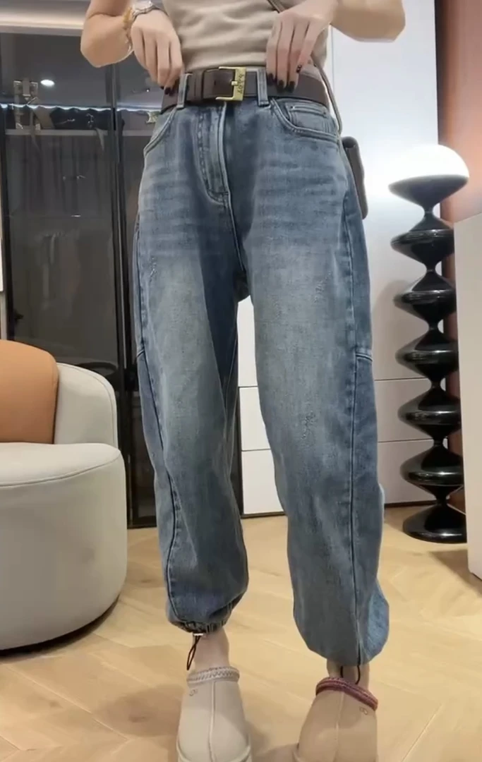 萱贝纯梨形身材显瘦直筒九分裤春秋新款高腰时尚牛仔裤百搭束脚裤
