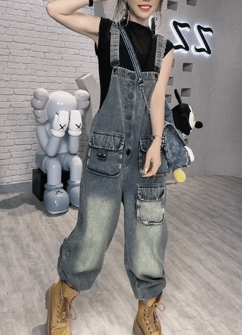 萱贝纯2024早秋新款时尚百搭牛仔背带裤女韩版高腰显瘦束腿连体裤